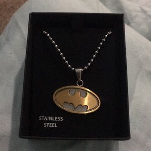 Stainless steel Batman logo necklace 16”